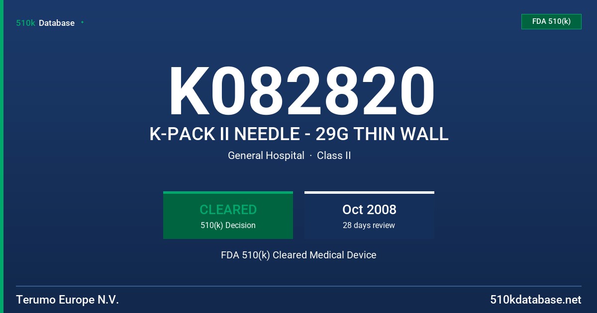 K082820 K-PACK II NEEDLE - 29G THIN WALL FDA 510(k) Cleared Medical Device