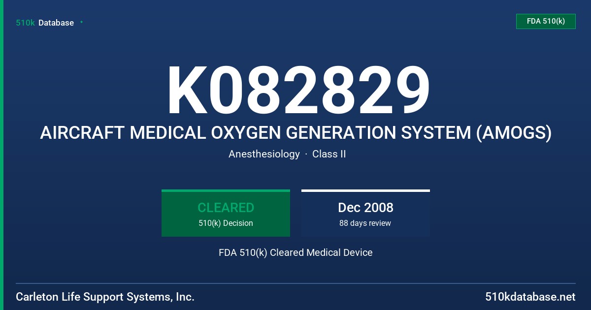 K082829 AIRCRAFT MEDICAL OXYGEN GENERATION SYSTEM (AMOGS) FDA 510(k) Cleared Medical Device