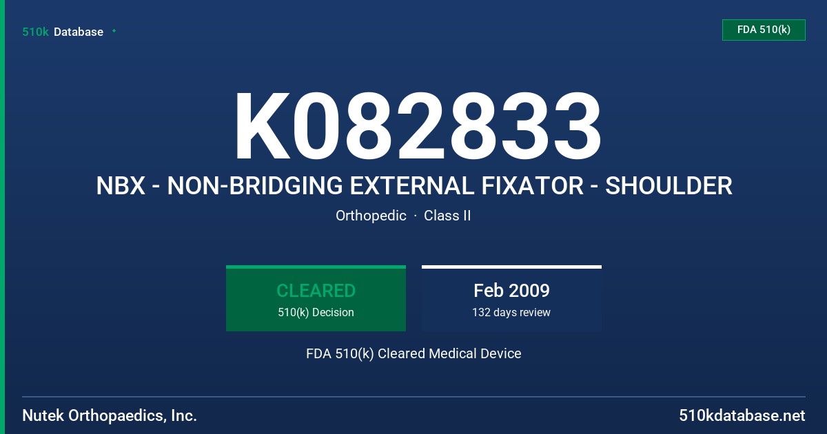 K082833 NBX - NON-BRIDGING EXTERNAL FIXATOR - SHOULDER FDA 510(k) Cleared Medical Device