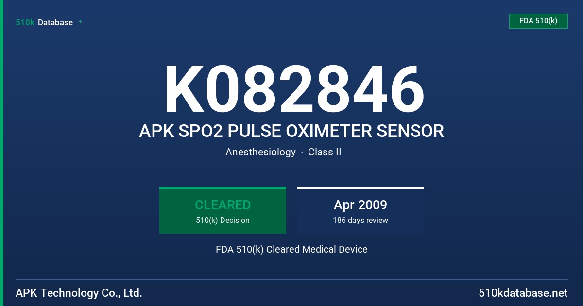 K082846 APK SPO2 PULSE OXIMETER SENSOR FDA 510(k) Cleared Medical Device