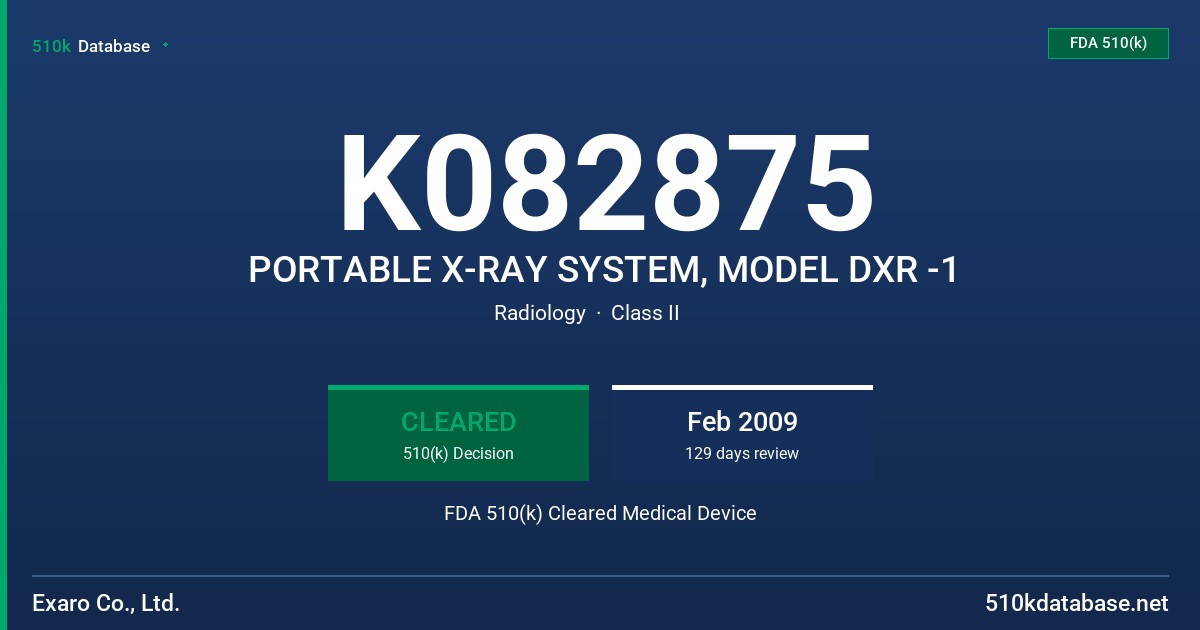K082875 PORTABLE X-RAY SYSTEM, MODEL DXR -1 FDA 510(k) Cleared Medical Device