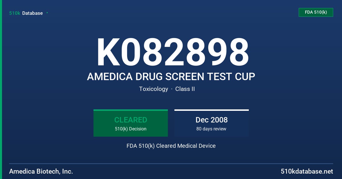 K082898 AMEDICA DRUG SCREEN TEST CUP FDA 510(k) Cleared Medical Device