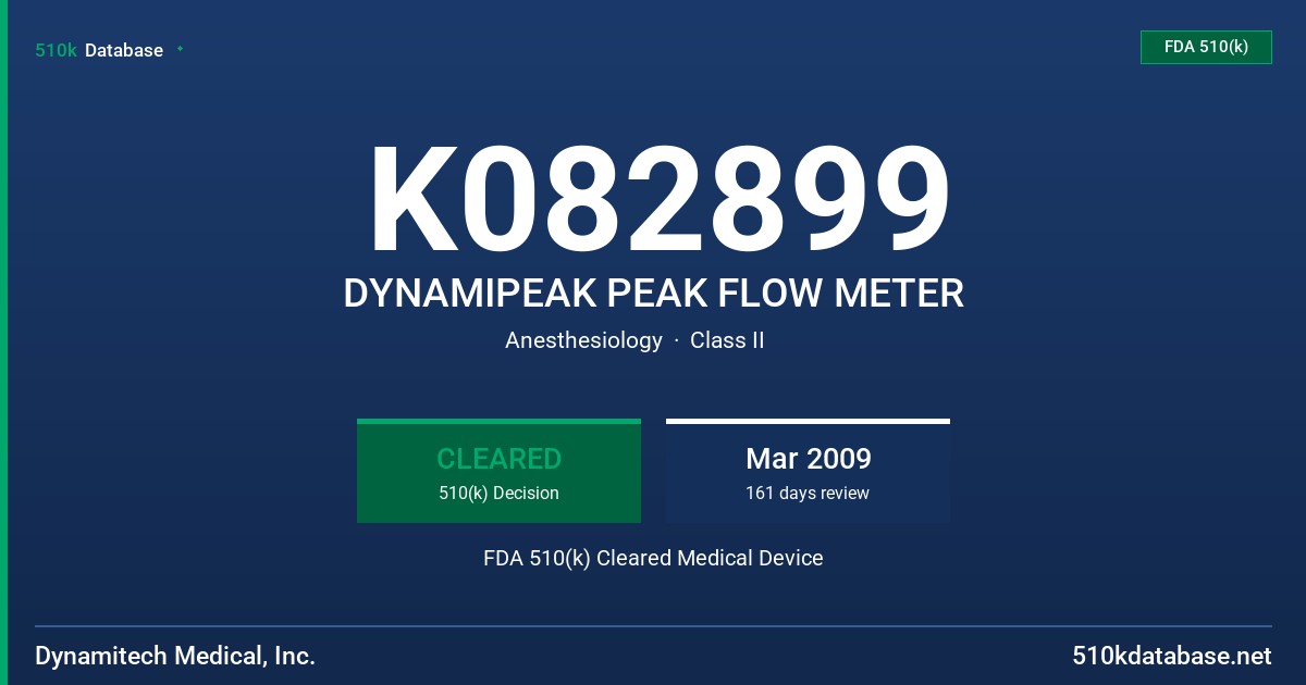 K082899 DYNAMIPEAK PEAK FLOW METER FDA 510(k) Cleared Medical Device