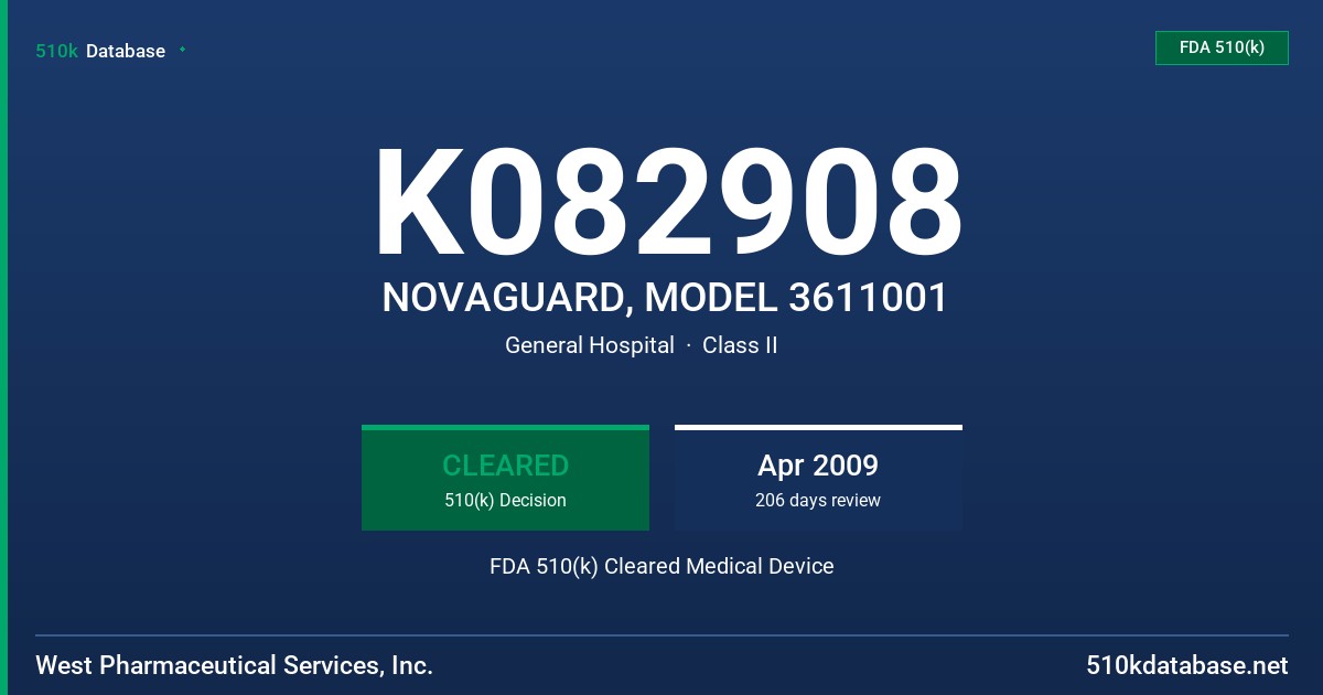 K082908 NOVAGUARD, MODEL 3611001 FDA 510(k) Cleared Medical Device
