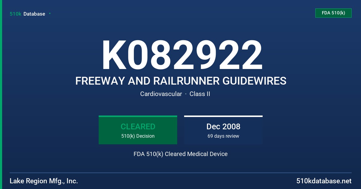 K082922 FREEWAY AND RAILRUNNER GUIDEWIRES FDA 510(k) Cleared Medical Device