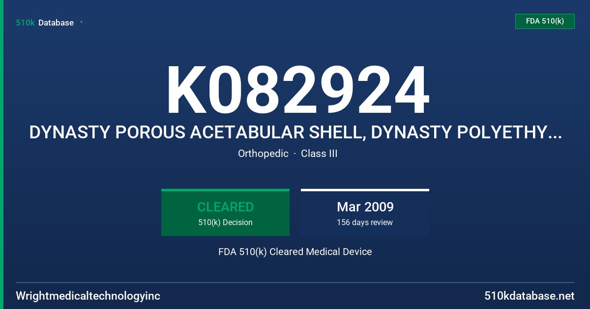 K082924 DYNASTY POROUS ACETABULAR SHELL, DYNASTY POLYETHYLENE ACETABULAR LINER, DYNASTY METAL ACETABULAR LINER FDA 510(k) Cleared Medical Device