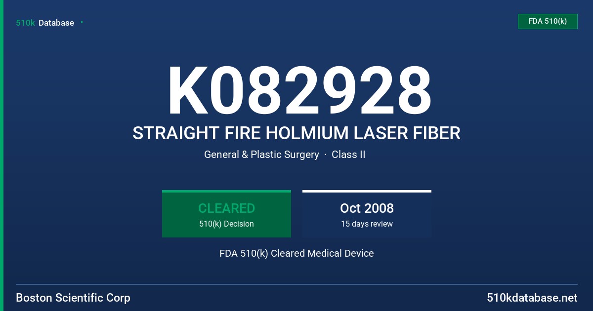 K082928 STRAIGHT FIRE HOLMIUM LASER FIBER FDA 510(k) Cleared Medical Device
