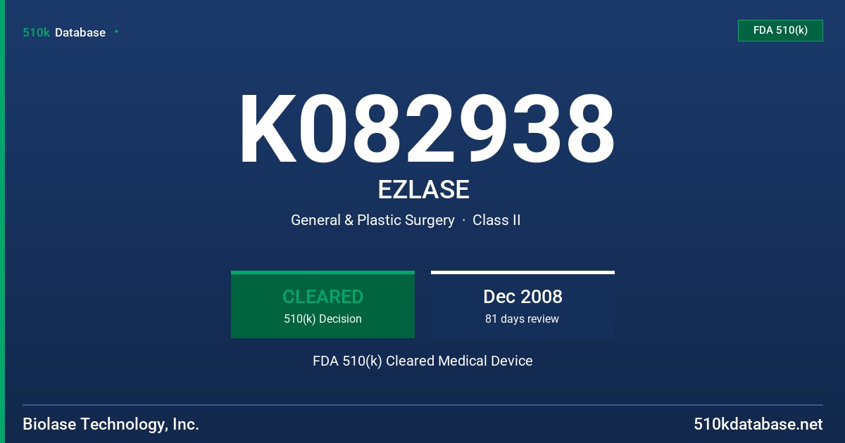 K082938 EZLASE FDA 510(k) Cleared Medical Device