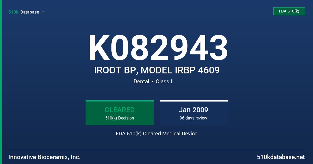 K082943 IROOT BP, MODEL IRBP 4609 FDA 510(k) Cleared Medical Device
