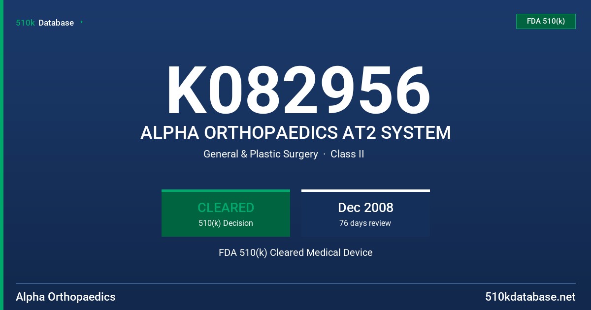 K082956 ALPHA ORTHOPAEDICS AT2 SYSTEM FDA 510(k) Cleared Medical Device