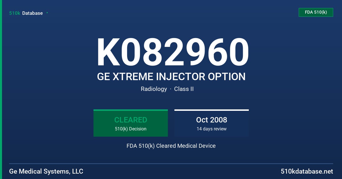 K082960 GE XTREME INJECTOR OPTION FDA 510(k) Cleared Medical Device