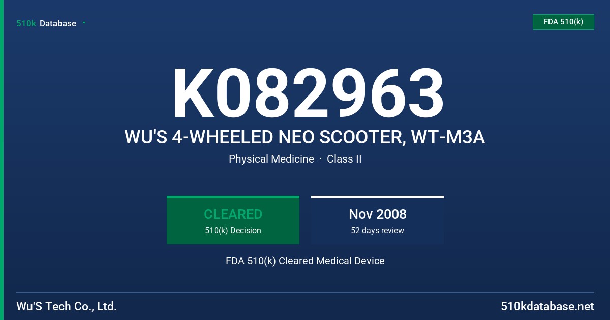 K082963 WU'S 4-WHEELED NEO SCOOTER, WT-M3A FDA 510(k) Cleared Medical Device