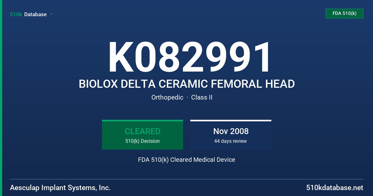 K082991 BIOLOX DELTA CERAMIC FEMORAL HEAD FDA 510(k) Cleared Medical Device