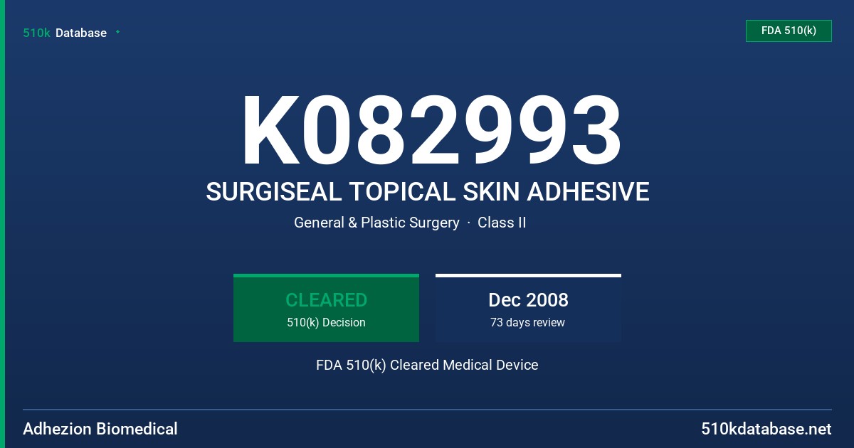 K082993 SURGISEAL TOPICAL SKIN ADHESIVE FDA 510(k) Cleared Medical Device