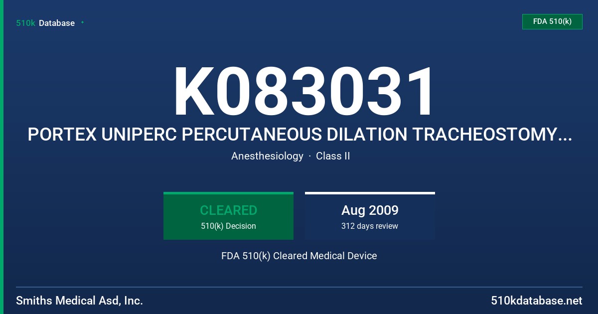 K083031 PORTEX UNIPERC PERCUTANEOUS DILATION TRACHEOSTOMY KIT FDA 510(k) Cleared Medical Device