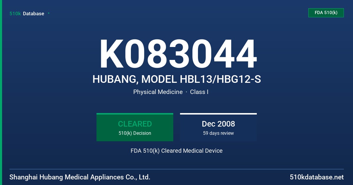 K083044 HUBANG, MODEL HBL13/HBG12-S FDA 510(k) Cleared Medical Device