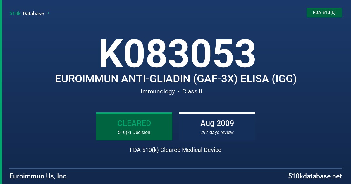 K083053 EUROIMMUN ANTI-GLIADIN (GAF-3X) ELISA (IGG) FDA 510(k) Cleared Medical Device