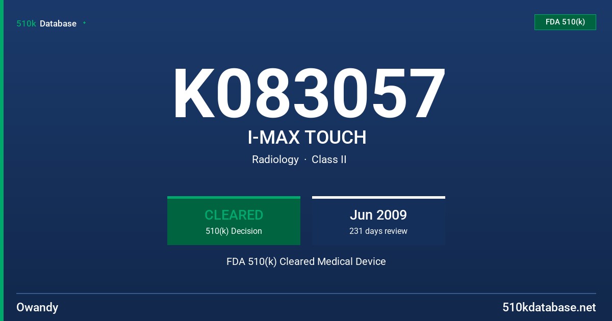 K083057 I-MAX TOUCH FDA 510(k) Cleared Medical Device