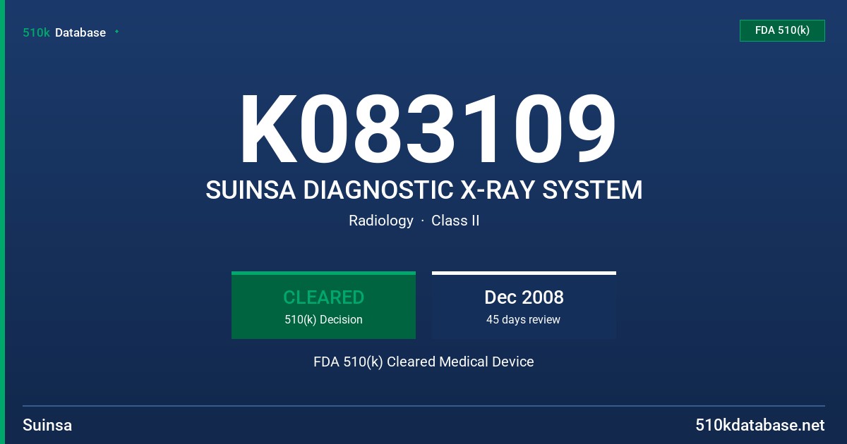 K083109 SUINSA DIAGNOSTIC X-RAY SYSTEM FDA 510(k) Cleared Medical Device