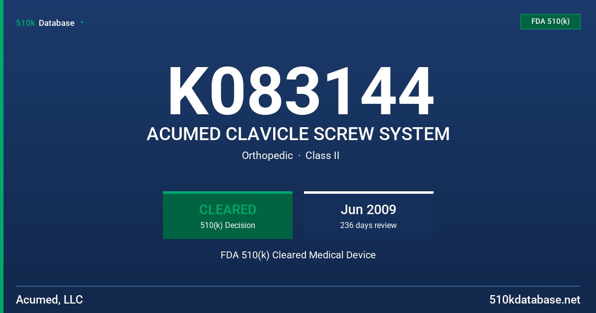 K083144 ACUMED CLAVICLE SCREW SYSTEM FDA 510(k) Cleared Medical Device