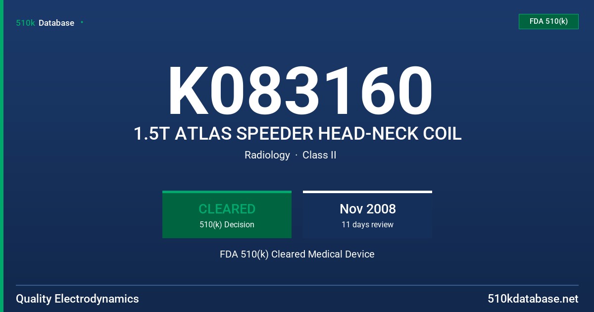 K083160 1.5T ATLAS SPEEDER HEAD-NECK COIL FDA 510(k) Cleared Medical Device