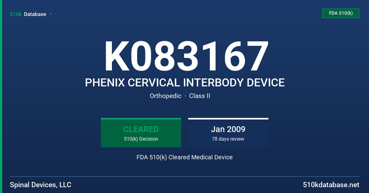 K083167 PHENIX CERVICAL INTERBODY DEVICE FDA 510(k) Cleared Medical Device