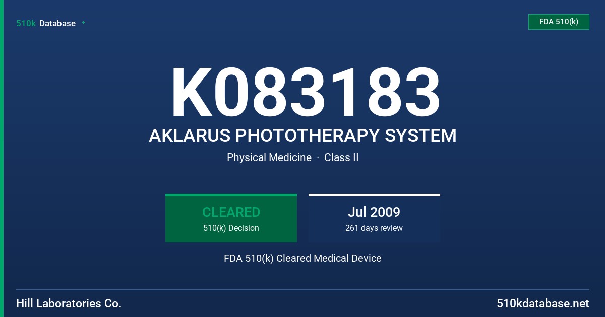 K083183 AKLARUS PHOTOTHERAPY SYSTEM FDA 510(k) Cleared Medical Device