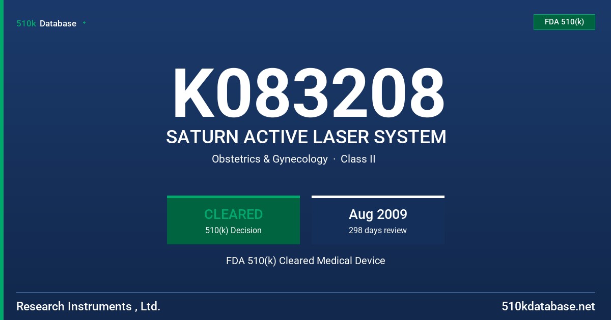 K083208 SATURN ACTIVE LASER SYSTEM FDA 510(k) Cleared Medical Device