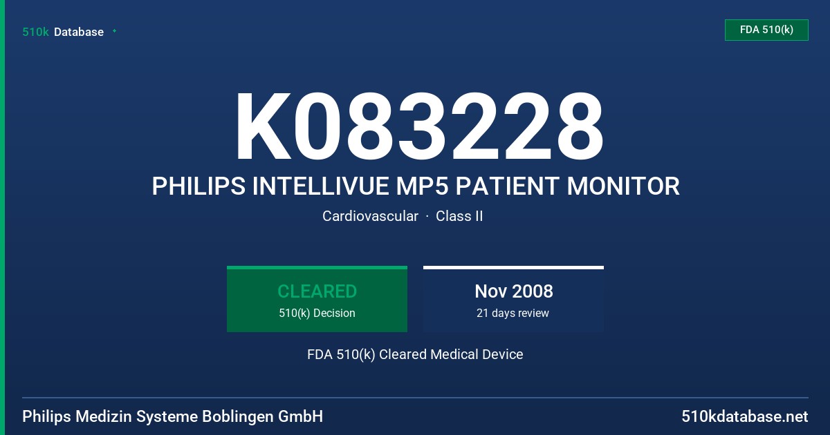 K083228 PHILIPS INTELLIVUE MP5 PATIENT MONITOR FDA 510(k) Cleared Medical Device