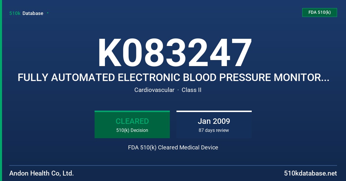 K083247 FULLY AUTOMATED ELECTRONIC BLOOD PRESSURE MONITOR, MODEL KD-7906 FDA 510(k) Cleared Medical Device