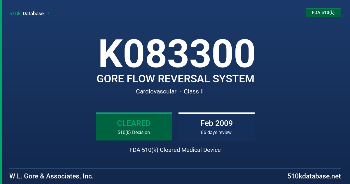K083300 GORE FLOW REVERSAL SYSTEM FDA 510(k) Cleared Medical Device