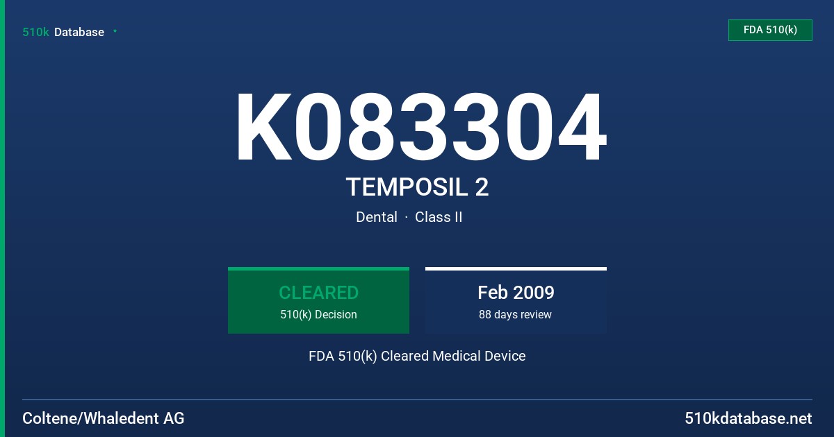 K083304 TEMPOSIL 2 FDA 510(k) Cleared Medical Device