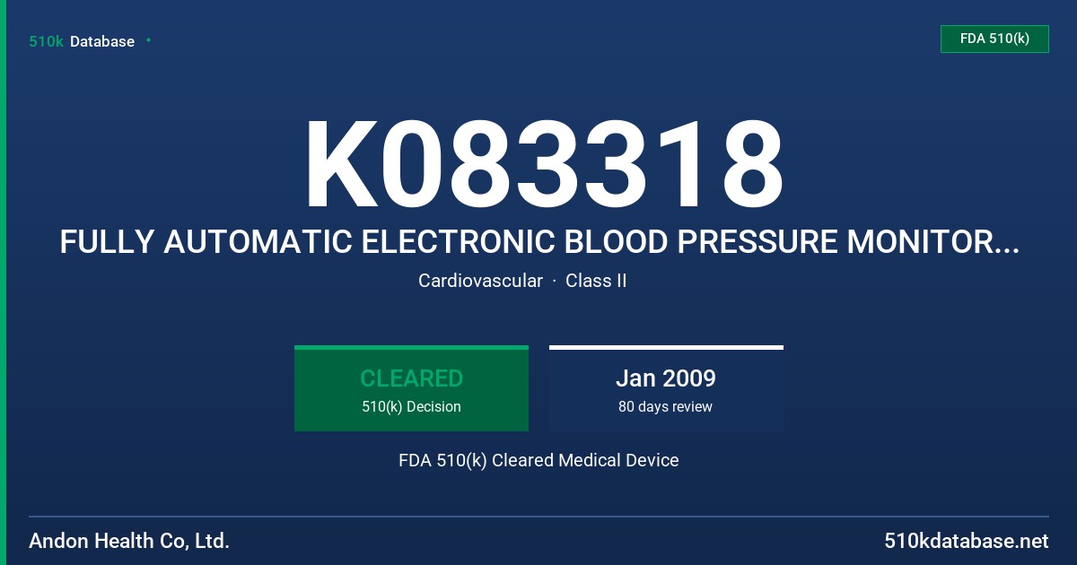 K083318 FULLY AUTOMATIC ELECTRONIC BLOOD PRESSURE MONITOR, MODEL KD-5904 FDA 510(k) Cleared Medical Device