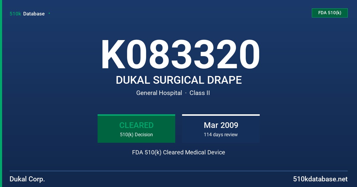 K083320 DUKAL SURGICAL DRAPE FDA 510(k) Cleared Medical Device