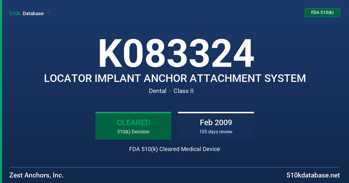 K083324 LOCATOR IMPLANT ANCHOR ATTACHMENT SYSTEM FDA 510(k) Cleared Medical Device