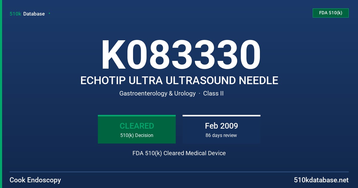 K083330 ECHOTIP ULTRA ULTRASOUND NEEDLE FDA 510(k) Cleared Medical Device
