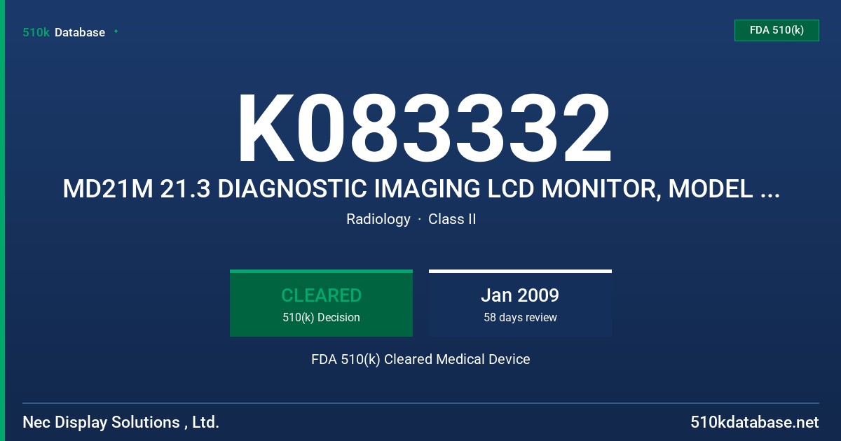 K083332 MD21M 21.3 DIAGNOSTIC IMAGING LCD MONITOR, MODEL L218TK FDA 510(k) Cleared Medical Device