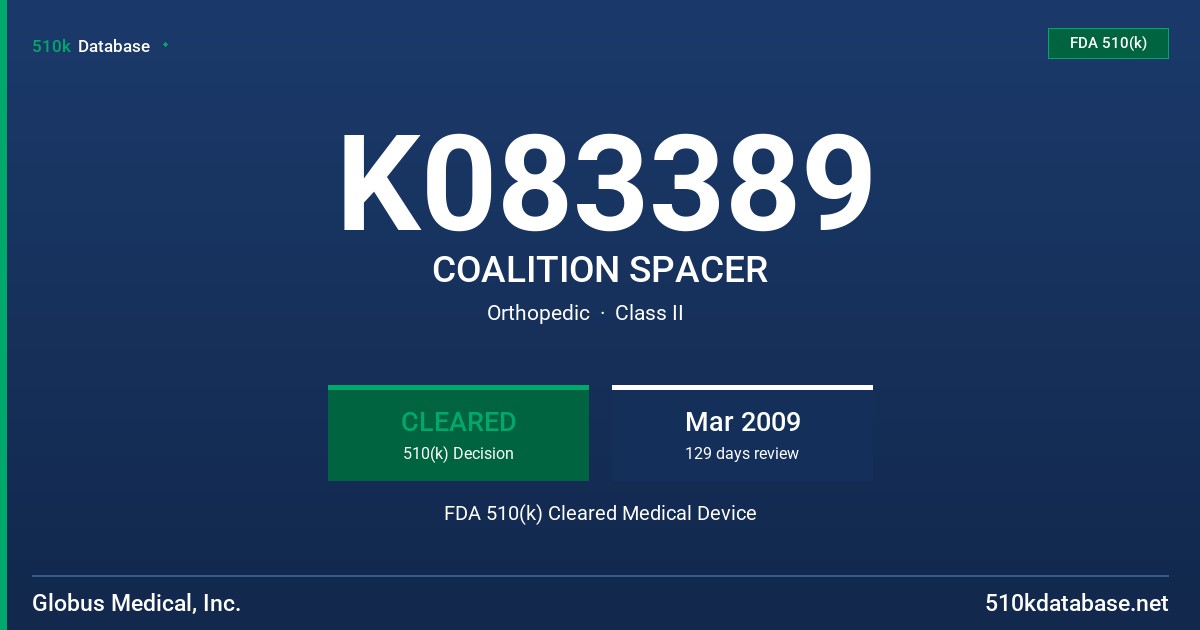 K083389 COALITION SPACER FDA 510(k) Cleared Medical Device