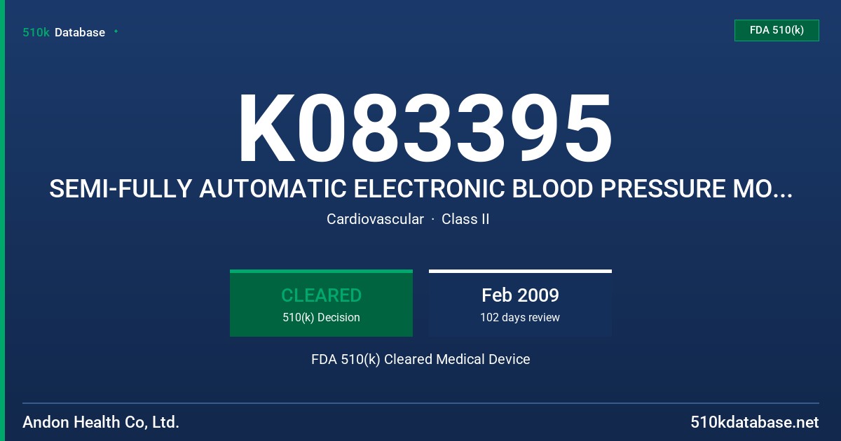 K083395 SEMI-FULLY AUTOMATIC ELECTRONIC BLOOD PRESSURE MONITOR, MODELS: KD-322,KD-622,KD-575,KD-525E,KD-593,KD-595,KD-596,KD-598 FDA 510(k) Cleared Medical Device