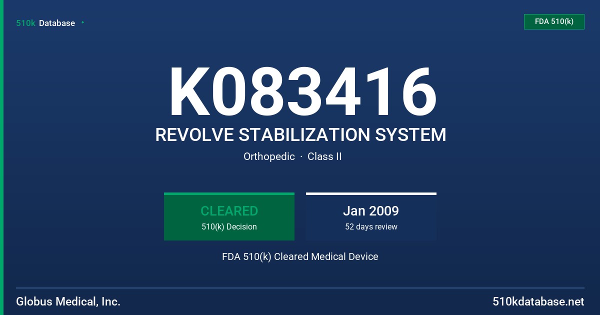 K083416 REVOLVE STABILIZATION SYSTEM FDA 510(k) Cleared Medical Device