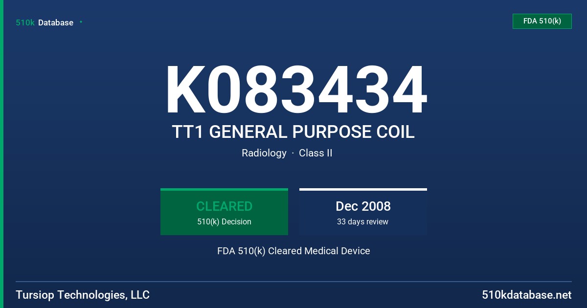 K083434 TT1 GENERAL PURPOSE COIL FDA 510(k) Cleared Medical Device