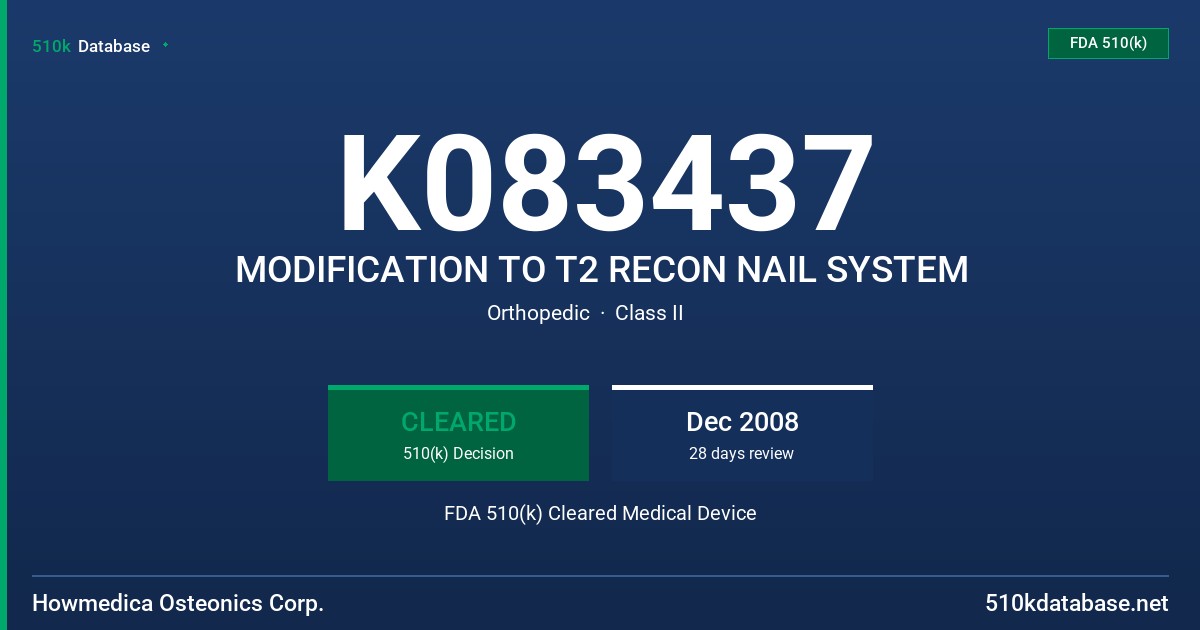 K083437 MODIFICATION TO T2 RECON NAIL SYSTEM FDA 510(k) Cleared Medical Device