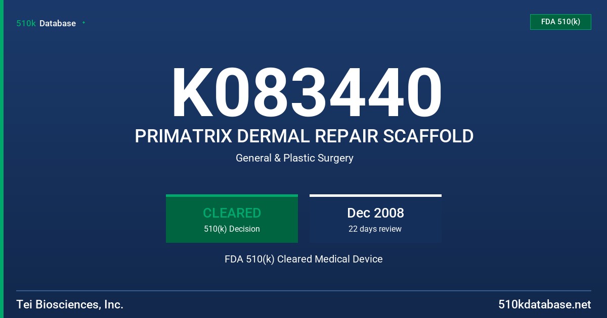 K083440 PRIMATRIX DERMAL REPAIR SCAFFOLD FDA 510(k) Cleared Medical Device