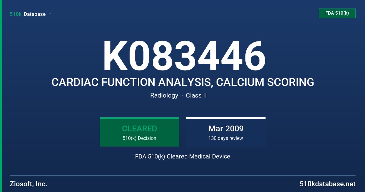 K083446 CARDIAC FUNCTION ANALYSIS, CALCIUM SCORING FDA 510(k) Cleared Medical Device
