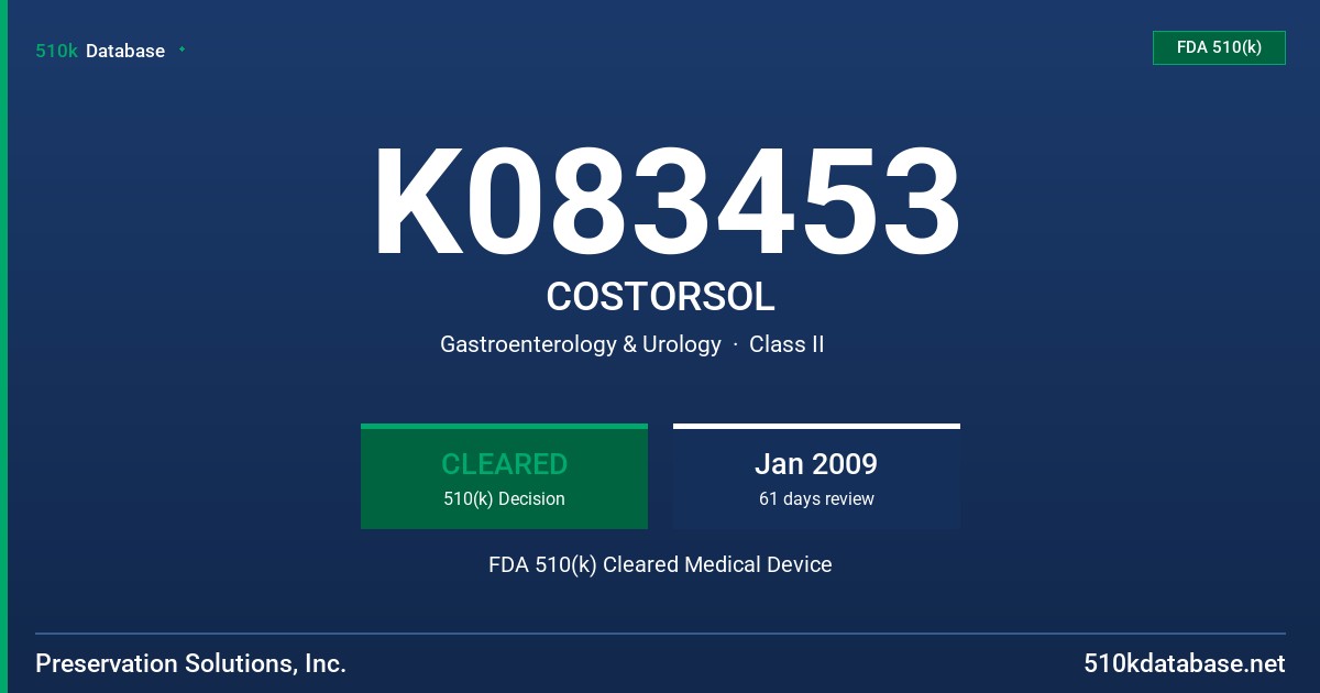 K083453 COSTORSOL FDA 510(k) Cleared Medical Device