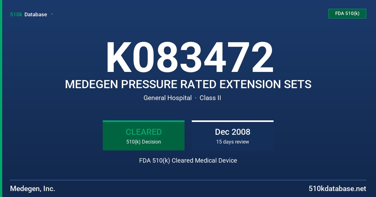 K083472 MEDEGEN PRESSURE RATED EXTENSION SETS FDA 510(k) Cleared Medical Device