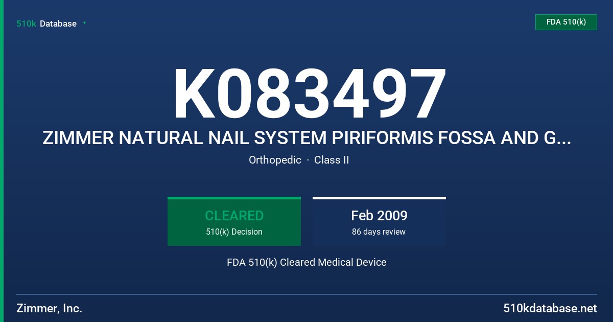 K083497 ZIMMER NATURAL NAIL SYSTEM PIRIFORMIS FOSSA AND GREATER TROCHANTER ANTEGRADE FEMORAL NAILS FDA 510(k) Cleared Medical Device