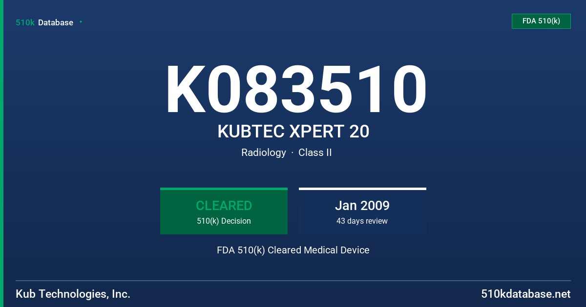 K083510 KUBTEC XPERT 20 FDA 510(k) Cleared Medical Device
