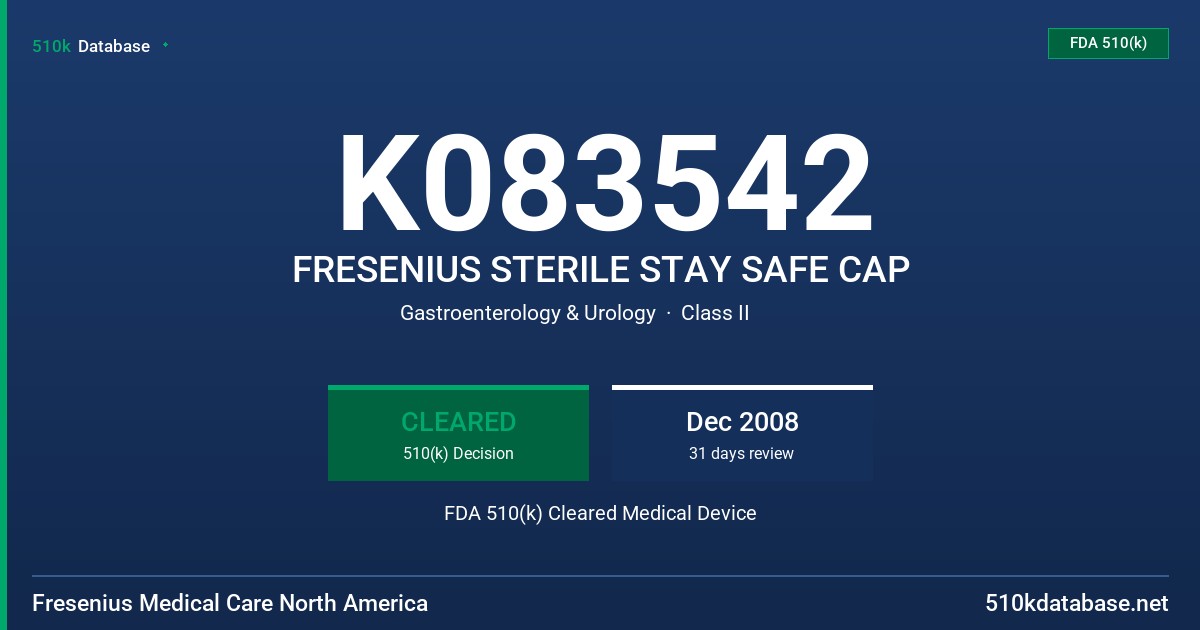 K083542 FRESENIUS STERILE STAY SAFE CAP FDA 510(k) Cleared Medical Device