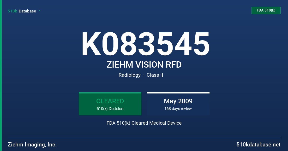 K083545 ZIEHM VISION RFD FDA 510(k) Cleared Medical Device